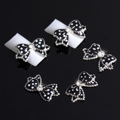 Nail Hall 5pcs 3D Clear Rhinestones White Dots Bow Nail Art Glitters DIY Decorations