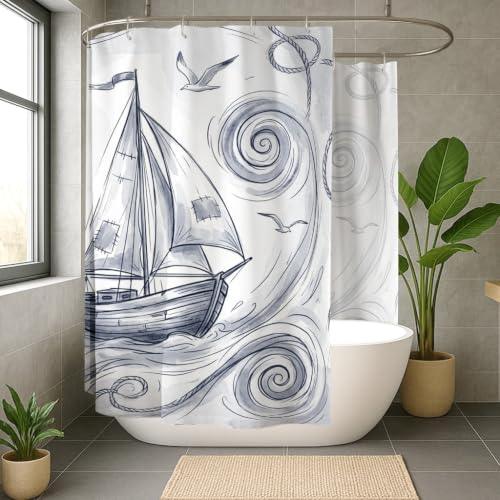 Rideau de douche bleu marine imperméable grande largeur polyester