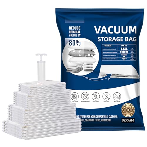 RONAN. 6 Piezas 60 * 80 Almacenamiento al Vacio para prendas - Bolsas Ropa Vacio - Bolsas Vacio Ropa - Ahorro de espacio - Bolsas Almacenaje para ropa - Guardar prendas - Bomba de Mano