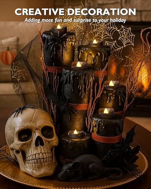 Homemory 12pcs Black Remote Timer LED Tea Lights Candles, 400+Hours Flickering Flameless Battery Votive Tealights for Tabletop Lighting, Centerpieces Decor, Holiday, Warm White Glow