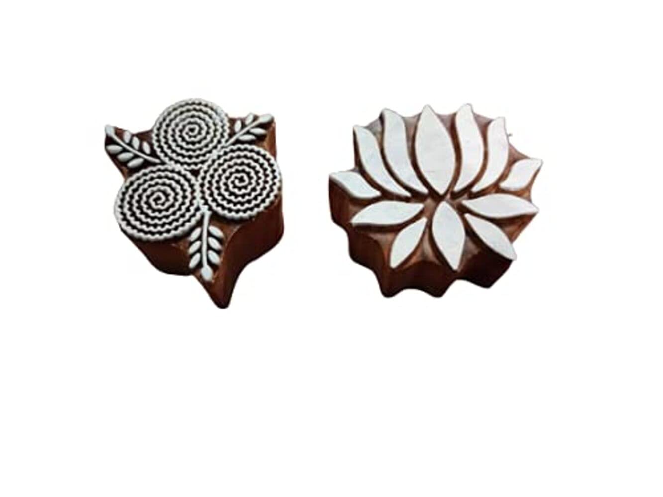 Wooden Printing Blocks for Saree Border/Stamp/Making Pottery/Crafts Textile Printing with Colour Red,Blue,Yellow Green Colour - (Set of 2), LxBxH 2.5X 2.5 x 2 inch