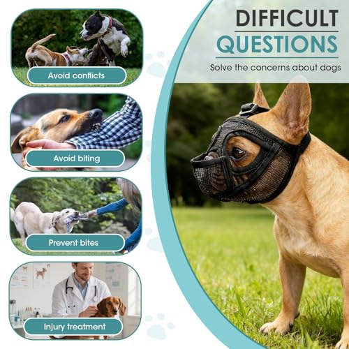 Französische Bulldogge Maulkorb, Maulkorb Kleine Hunde Maulkörbe Giftköderschutz Hund Mesh Dog Muzzle Anti Biting Kauen Bellen Hundemaulkorb mit Abgeflachter Schnauze Deutscher, 5,4–12,2 Kg (S)