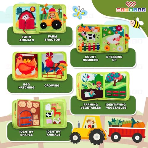 Image of Wembley Busy Bag Design - Educational Activity Binder for Toddlers 1-3 Years | Soft Felt Sensory Busy Book for Kids | Fine Motor Skill Development & Learning Toy | Birthday Gift - Farm Theme
