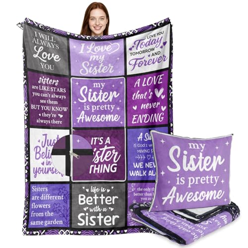 Sister Birthday Gifts Sister Blanket Pillow 2 in 1with Zipper Present for Girl Women Daughter Friends on Mothers Day Christmas Soft Flannel Throw Blanket 50 x60