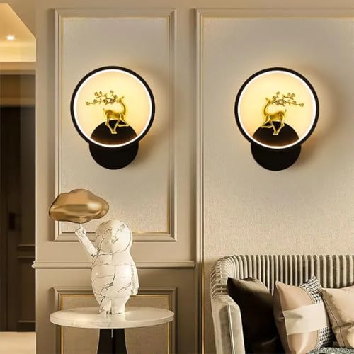 Image of fizzytech LED Deer Wall Light, Round Decorative Wall Lamp with Golden Deer Design, 3 Colour Changing Modes for Living Room, Bedroom, Hallway & Home Decor