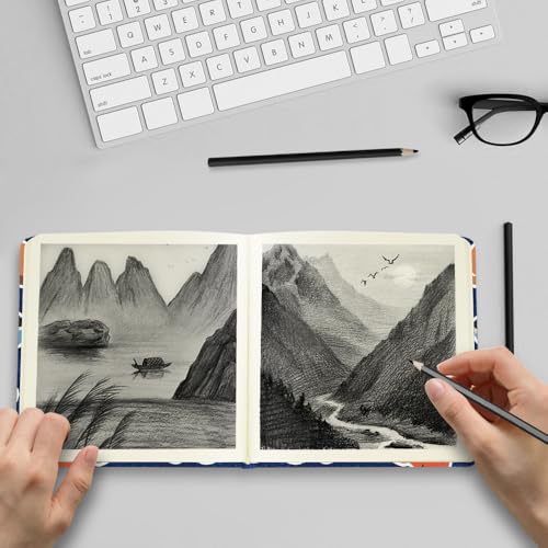 Image of 4.8 inch Pocket Sketch Book,80gsm Hardcover Art Sketchbook for Drawing Journal | Cloth Cover,80gsm Blank Paper,96Sheets,Lay-Flat,Portable Travel Creation Paint Diary Memo Planner,Dry MediaLine Ball Cat