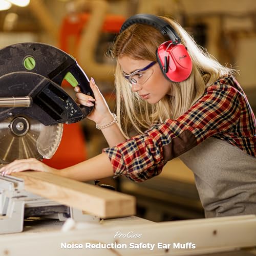 Image of ProCase Noise Reduction Safety Ear Muffs, Hearing Protection Earmuffs, NRR 28dB Noise Sound Protection Headphones for Shooting Gun Range Mowing Construction Woodwork Adult Kids -Pure Red