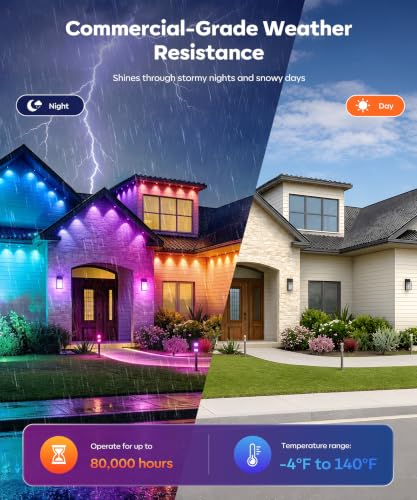USDQ Permanent Outdoor Lights, 200ft RGBWW Smart LED Eaves Lights | with Warm/Cool White, Local Bluetooth App Control IP67 Waterproof Architectural House Exterior Lighting for Daily Accent - image 6