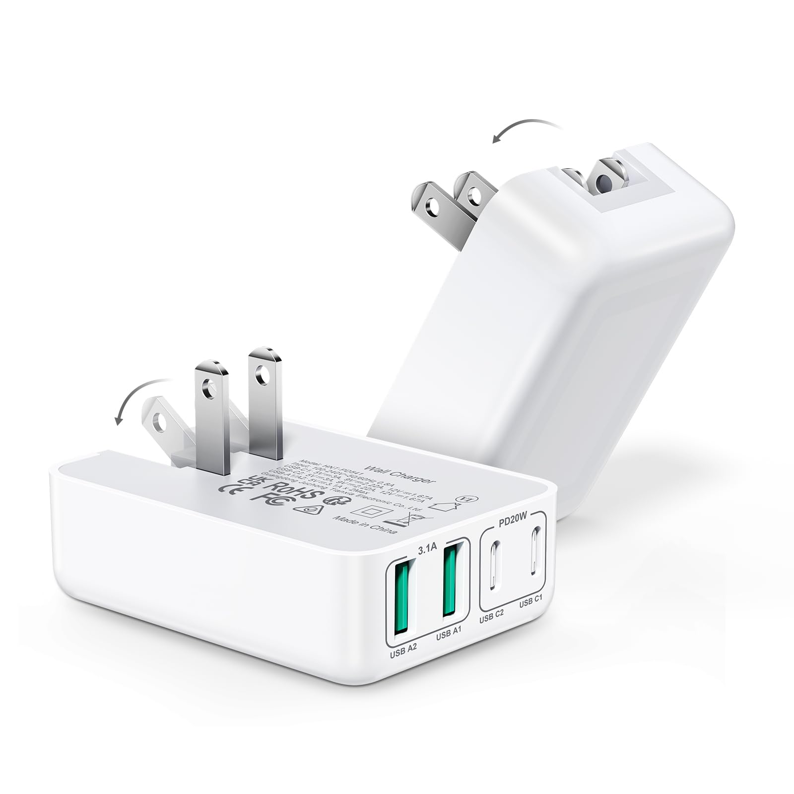 40W USB C Charger Block, Flat USB C Wall Charger Slim Dual Port Type C Fast Charging Blocks Box Brick Boxeroo Multiport PD USB Wall Plug Foldable for iPhone 15 Pro/Samsung/Tablet (white white)