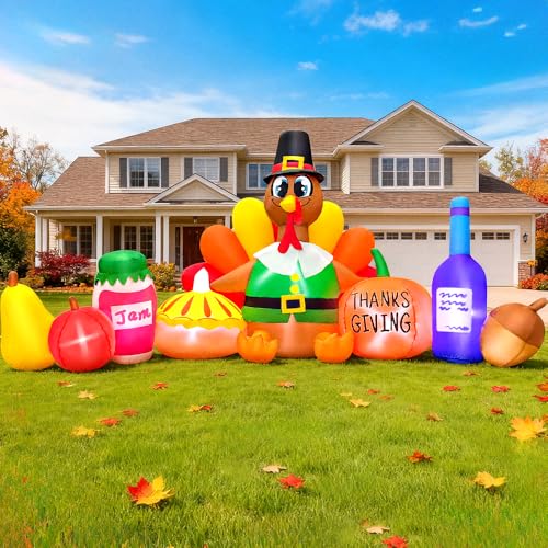KOOY 8FT Thanksgiving Inflatables Decorations Blow Up Turkey Pumpkin with LED Lights for Fall Autumns Harvest Happy Thanksgiving Festival Outdoor Outside Indoor Lawn Holiday Dcor