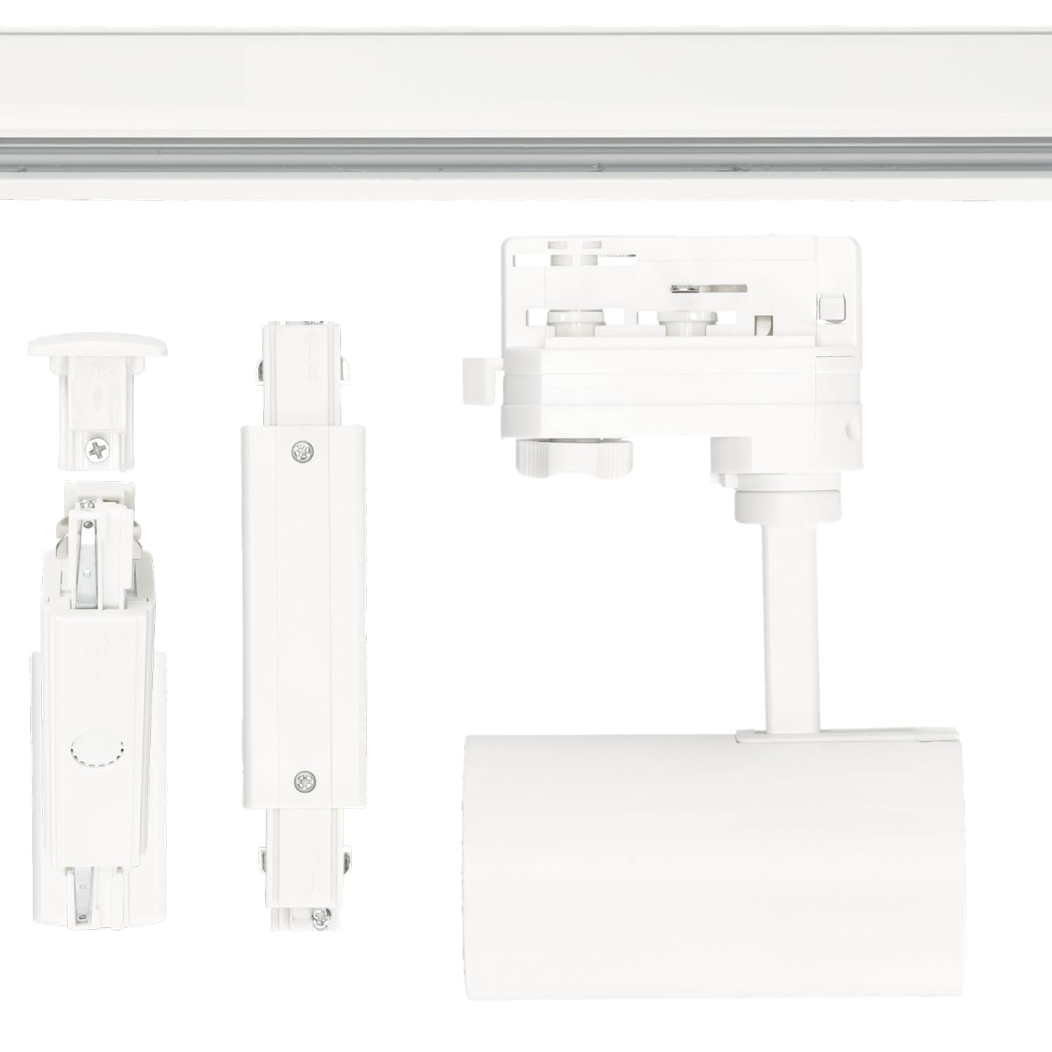 3-Phasen-Schienen-Set NEXTRACK - Schienensystem Komplett-Set mit 6x GU10 Spots und 1m+2m Schiene + Stromversorgung + Kappe + gerader Schalter (Weiß, Schiene 1+2 Meter gerader Stecker)