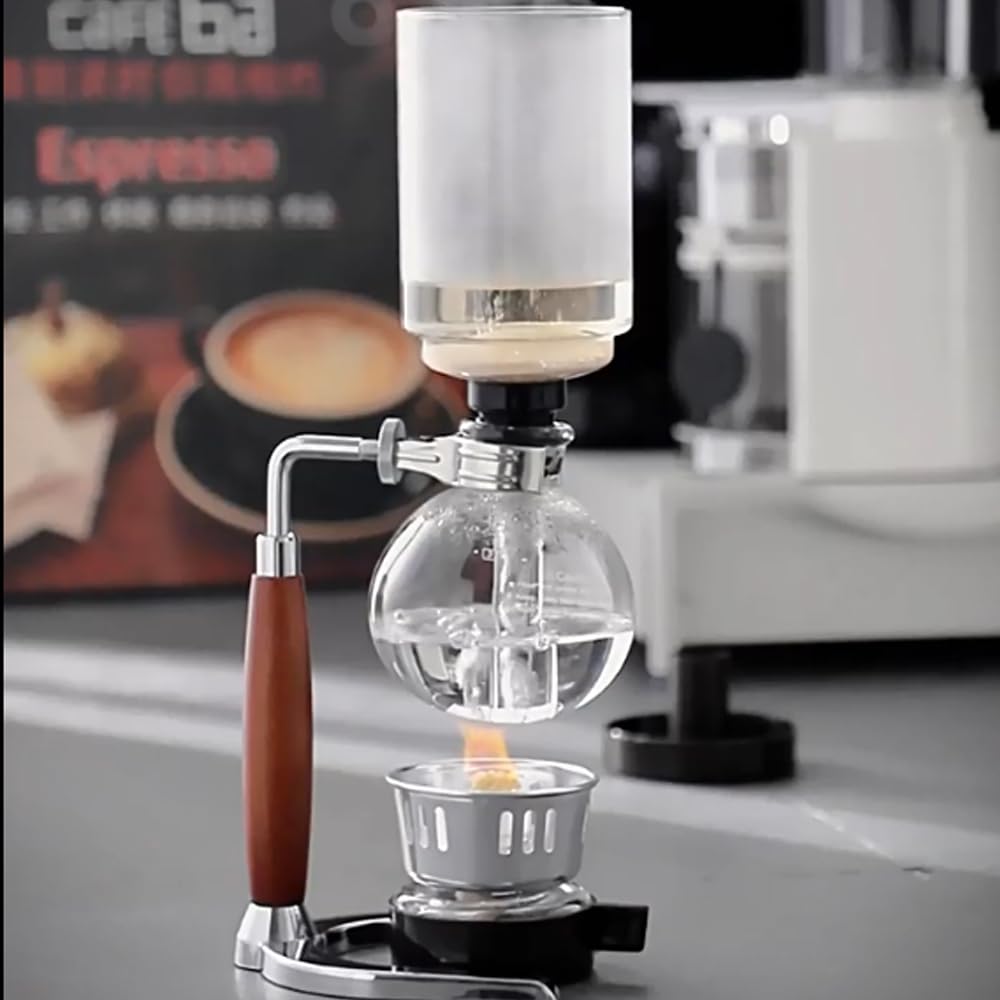 Cafetera de sifón rústico con mango de madera de 5 tazas