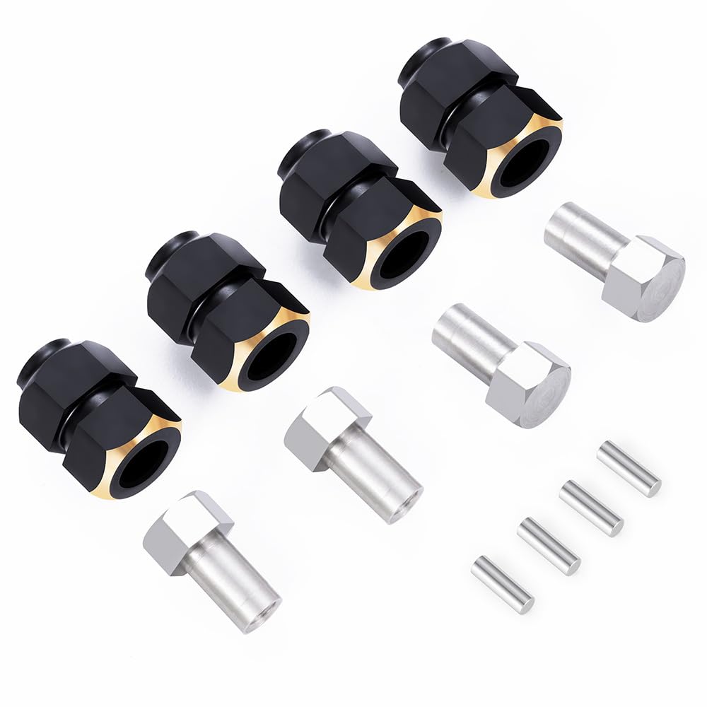 MORLORDY 4Pcs Extended Wheel Hex Hubs Brass Counterweight Hex Adaptor for TRX4M 1/18 RC Crawler Car Upgrade Parts (Black)
