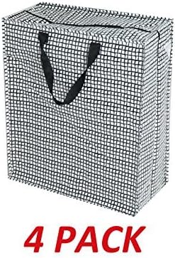 Klickpick Home Heavy Duty Large Reusable Storage/Laundry/Shopping Bag With Handles And Zipper Closure,Very Sturdy-Hold Up To 50 lbs- (Black, 4 Pack)