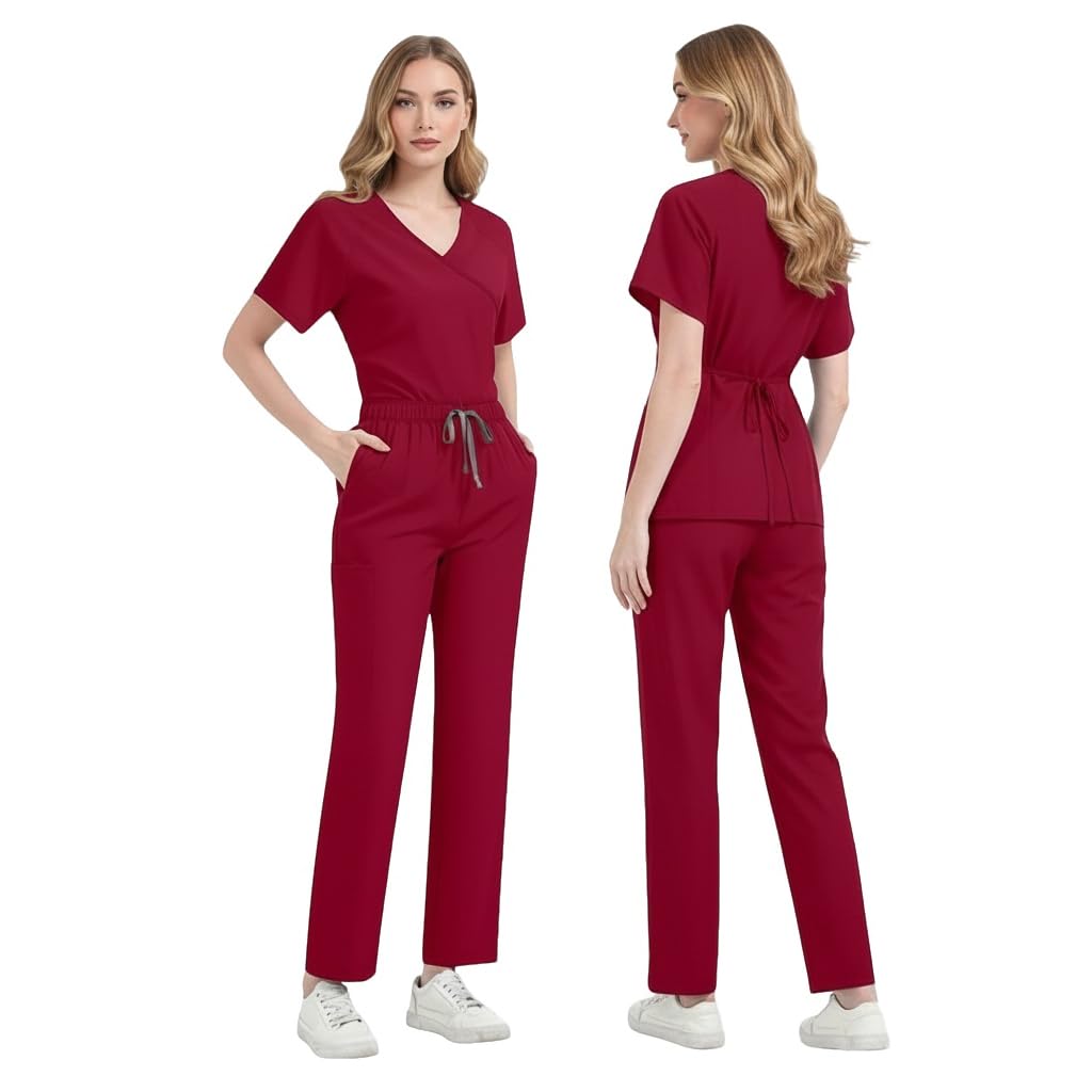 Set da donna a maniche corte con scollo a V, cravatta in vita, gamba dritta, regolabile, uniforme medica per lavoro infermieristico, DK89