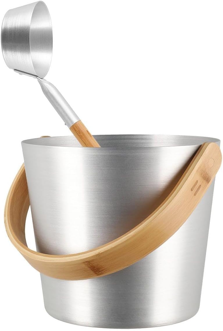 Aluminum/Bamboo Silver Sauna Pail