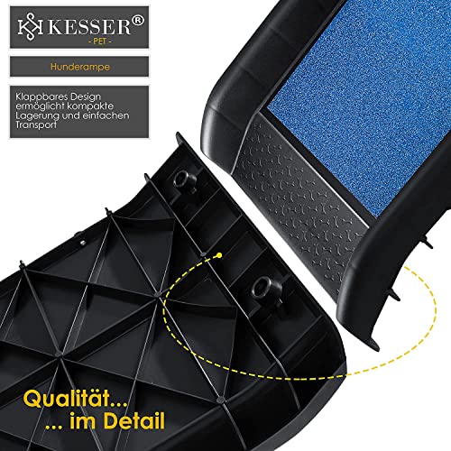 KESSER® Hunderampe klappbar Hundetreppe Hundeautorampe Auto Kofferraumrampe für Haustiere Einstiegshilfe für Kofferraum, bis 90 kg, 156x40cm, leicht Stabil, rutschfest Hunde-Treppe, Blau