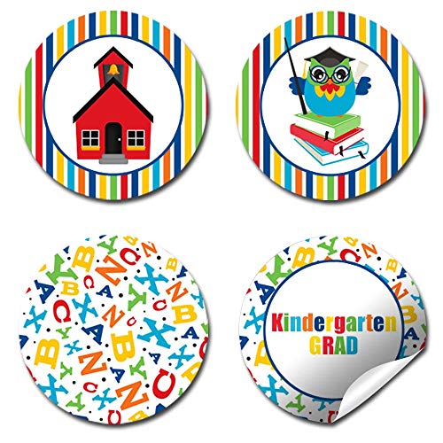 Kindergarten Graduation Themed Kiss Sticker Labels, 300 Party Circle Sticker Sized 0.75” for Chocolate Drop Kisses by AmandaCreation, Great for Party Favors, Envelope Seals & Goodie Bags