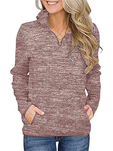 GAMISOTE Women's Long Sleeve High Collar Sweatshirt Quarter Zip Up Pullover Tops with Pockets Pink