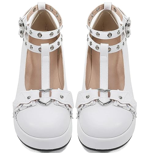 LUXMAX Women Goth Lolita Shoes Platform T Strap Mary Janes Wedges High Heel Pumps Ankle Strap Closed Toe Punk Dress Shoes