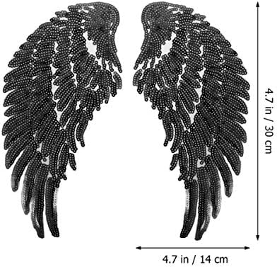 Amosfun Sequins Large Angel Wings Diy Wing Sew on Big Patches Applique Iron on Wings for Jacket Coat Cloth Christmas Craft Angel Devil Evil Cosplay Wings Black