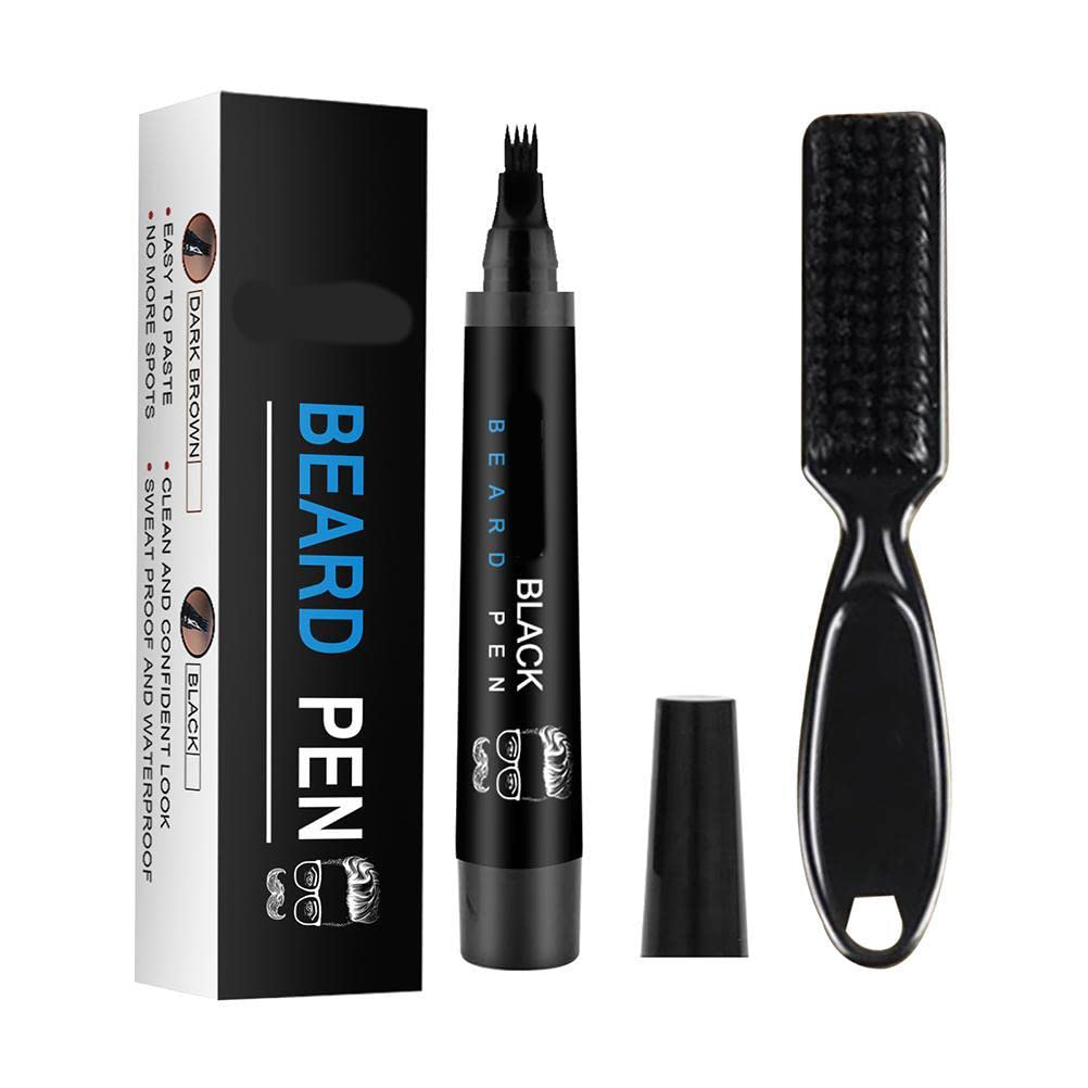 Waterproof Beard Pen Beard Filler Pencil and Brush for Coloring and Shaping Tools (black)