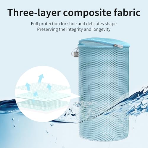 Image of Kimmama Shoe Washing Machine Bag, Shoe Laundry Bag, Blue, 8x15 inch, 2 Pack | Shoe Bag, For Sneaker, Tennis, Footwear, Trainers, Slippers, Sock, Building Blocks, Sandwish Mesh, Travel, Divided