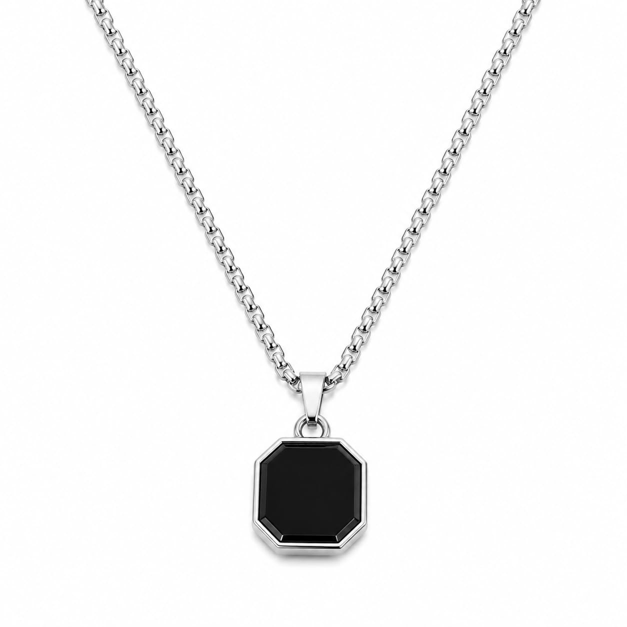Stylish Black Pendant Necklace for Men & Women | Unisex Silver Chain Locket | Trendy Couple Pendant for Daily Wear, Gifting & Valentine-image-37