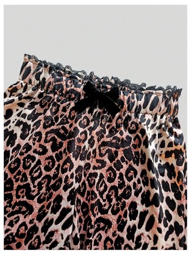 Women's Y2K Leopard Lace Cropped Leggings High Waisted Bowknot Skinny Workout Capri Pants4