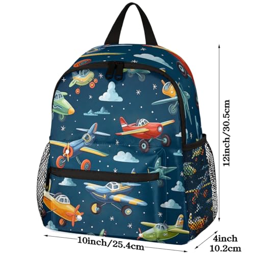 Toddler Backpack Cartoon Airplanes Kindergarden Kids Bacpack for Boys Girls Helicopter Nave Blue Preschool Bag Lightweight Small Travel Rucksack Bag with Bottle Holder2