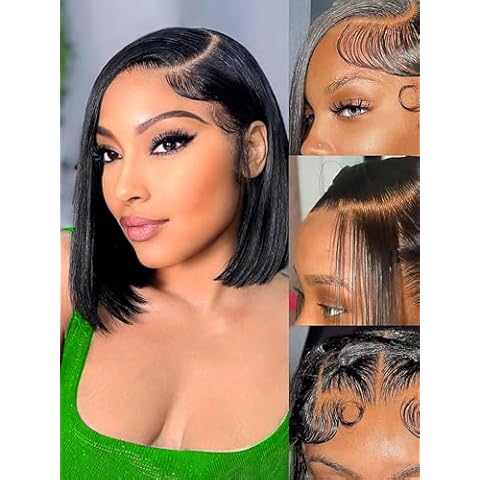 Bob Wig Human Hair 13x4 HD Lace Front Wigs for Black Women Glueless Pre Plucked Pre Cut 180 Percent Density Short Straight Bob Wig with Baby Hair 10 inch Deep Side Part Bob Wig Transparent Lace Wig Cover