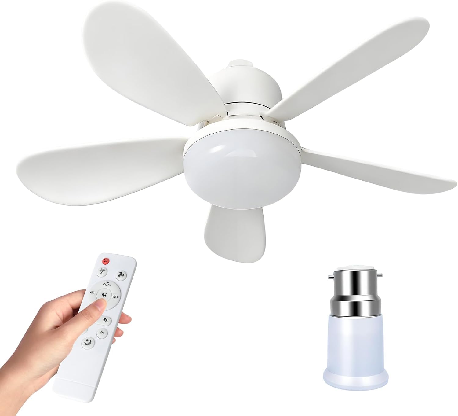GINGER TECH E27/B22 Ceiling Fans with Lights, 52cm 40W LED Dimmable Ceiling Fan with Remote, 2/4H Timer, 3 Speeds 3 Color, Bulb Bayonet Fitting, Quiet Ceiling Fan for Bedroom, Living Room, Kitchen