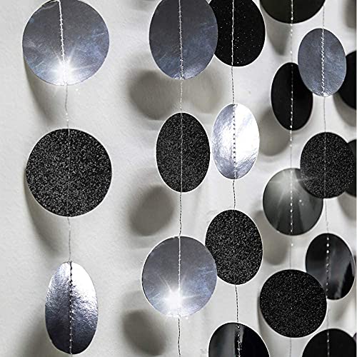 Glitter Charcoal Grey Black Circle Garland Kit Halloween Party Decoration Hanging Polka Dots Streamer Backdrop Banner For Birthday Decor Wedding Retirement Bachelorette Bridal Shower Decor #TOP1