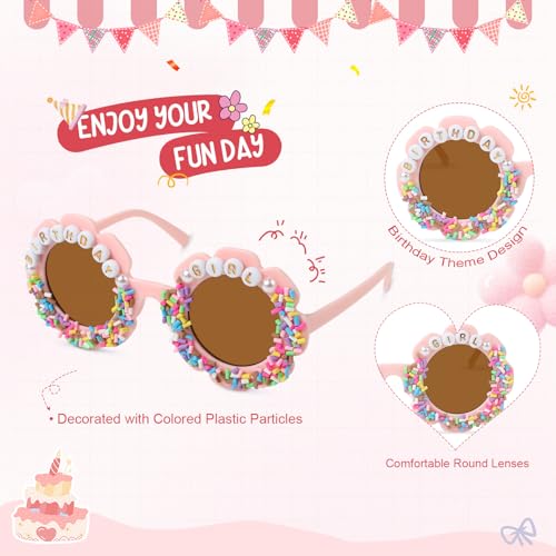 YOGFIT Round Flower Birthday Glasses for Kids Girls Cute Birthday Party Accessories Happy Birthday Gifts Birthday Sunglasses2