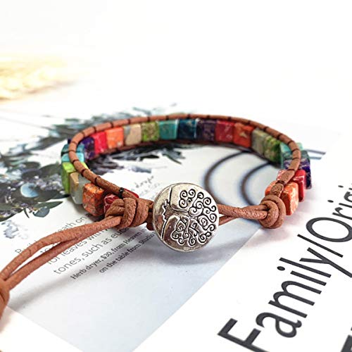 Image of 7 Chakra Bracelet Bohemian Handmade Leather Wrap Healing Protection Natural Stone Yoga Beaded Bracelets Boho Friendship Jewelry