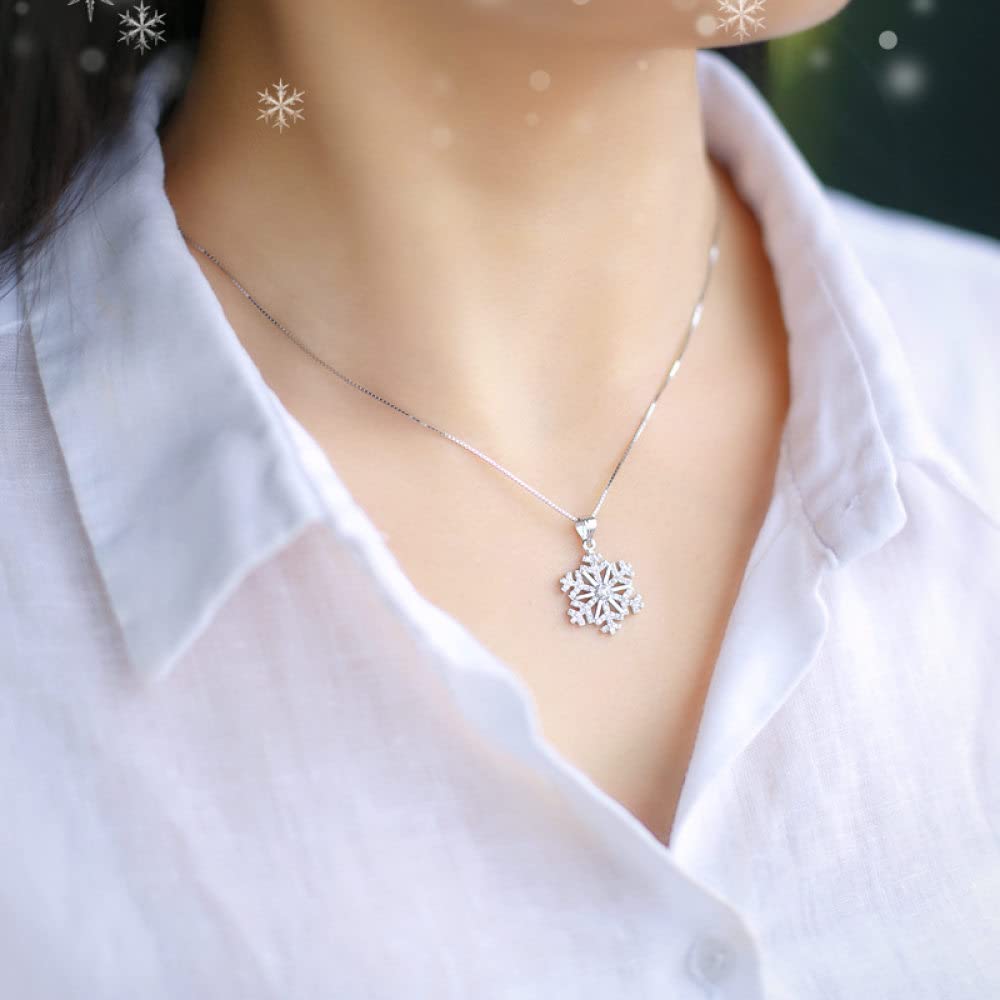 Srebrny naszyjnik, naszyjnik z płatkiem śniegu dla kobiet S925 Sterling Silver płatek śniegu z cyrkonią naszyjnik Dainty modny Choker naszyjnik łańcuszek Bohemia biżuteria dla jej dziewczyn pary