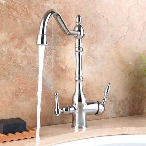 Robinet d'eau chaude et froide en cuivre antique pour évier de cuisine chic