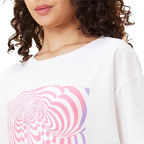 Image of Globus Women White Printed Boxy Fit Casual T-shirt-3638274001