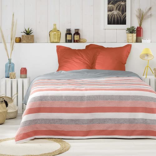 Douceur d'Intérieur, Couvre Lit 1 Personne 180 x 220 cm Polycoton Jacquard, Fiby Terracotta