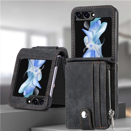 Étui en cuir noir pour Samsung Galaxy Z Flip 4 portefeuille haute protection