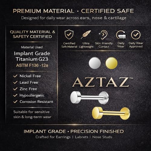 Image of AZTAZ Titanium G23 Flat disc 4mm and 3mm top on Labret 16g 4mm Labret Base. Internally Threaded, High Polished and Hypoallergenice Jewellery.