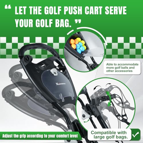 4 Wheel Golf Push Cart - Aluminum Frame Lightweight, One-Step Foldable Compact Design, Portable Golf Bag Caddy with All-Terrain Wheels - Image 6
