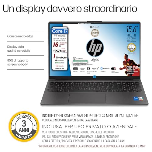 250 G10, Pc portatile notebook, Intel Core i7, 10 cORe, Ram 16Gb, SSD 1Tb, Display 15.6"FHD antiriflesso, Win 11, portatile pronto all'uso, Garanzia Italia 3 anni, include Cybersaver Advanced 24M - Notebook - Immagine 1