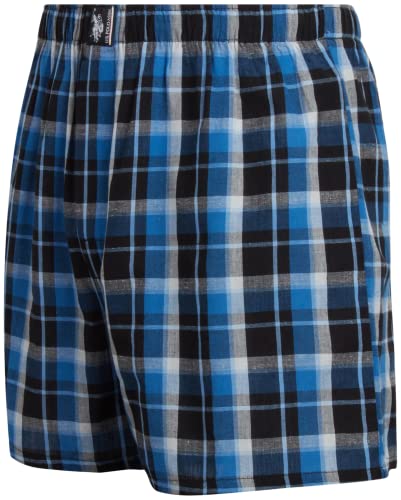 U.s. Polo Assn. Men’s Underwear – Woven Boxers With Functional Fly (6 Pack), Size Large, Black Plaid/Blue/Print #TOP2