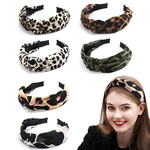 AOPRIE 6 Packs Leopard Headbands for Women Elegant Leopard Print Headbands Top Knot Headbands for Women Wide Headbands Leopard Dot Headbands Turban Headbands for Women Hair Accessaries