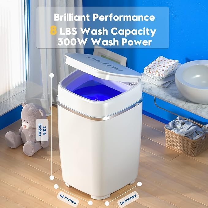 Image of Top Loading New Washing Machine || Steel Drum Portable Washing Machine with Anti Bacterial Function of Blue UV Light Rotary Controller for Compact Laundry || Washing Underwear Baby Clothes
