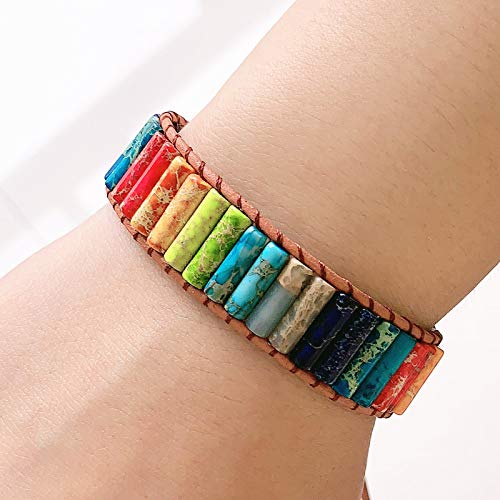 Image of 7 Chakra Bracelet Bohemian Handmade Leather Wrap Healing Protection Natural Stone Yoga Beaded Bracelets Boho Friendship Jewelry
