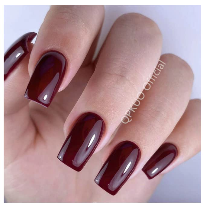 VIKSON INTERNATIONAL 24 Pcs set of wine red | High Gloss UV Gel Finish | Medium Length SQUARE TIP | Easy To Use One Minute Ready | press on Artificial fake Nails Set | WITH NAILS APPLY KIT for girls women.-image-49