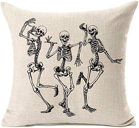 MFGNEH Halloween Skull Pillow Covers, Home Decor Cotton Linen Sofa Throw Pillow Case Cushion Cover 16" x 16"