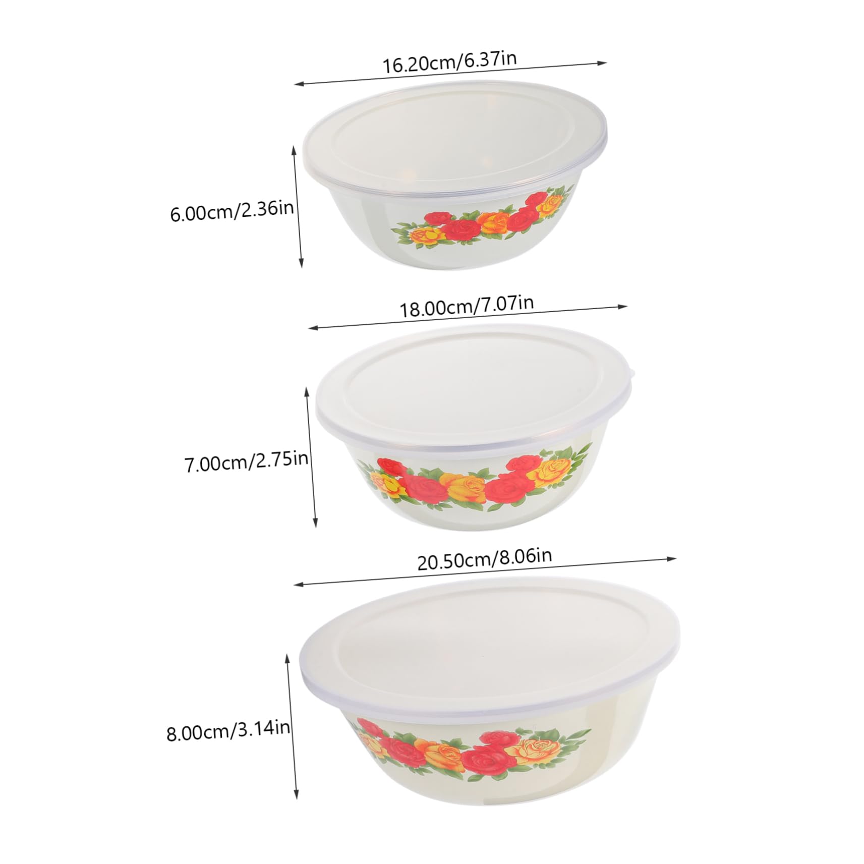 BESTYASH Set 3 Ciotole Smaltate con Coperchio Trasparente in Silicone, Ciotole per Insalata e Pasta per Casa, Facili da Osservare e Conservare Cibo
